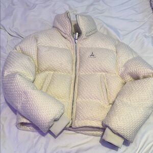 Cream Puffer Jacket with Logo
